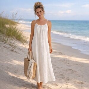 Blue Island White Gauze Maxi Dress Womens XL halter boho Coastal Beach Relaxed